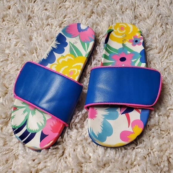MINI BODEN Girls Tropical Print Pool Slide Sandals - Picture 1 of 4